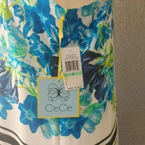 NWT CeCe Playa del Sol Halter Neck Multi Color Floral Dress in New Ivory Size 8 - Picture 2 of 6